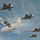 Illustration for article titled These photos of four F-35s refueling in the air are so amazing